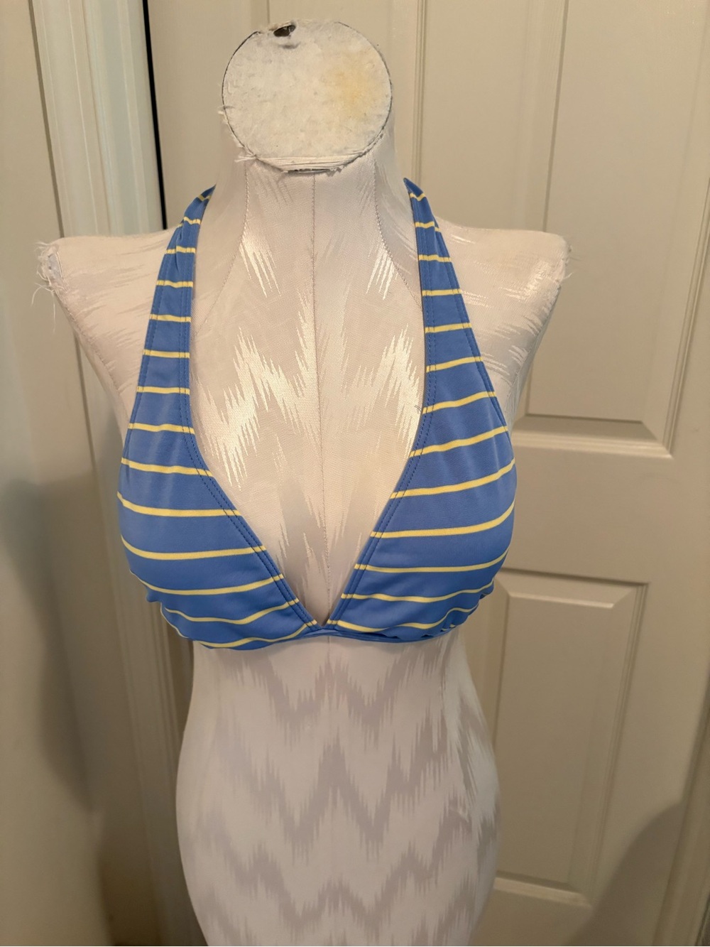 Ralph Lauren Blue and Yellow Striped Halter Bikini Top size 10